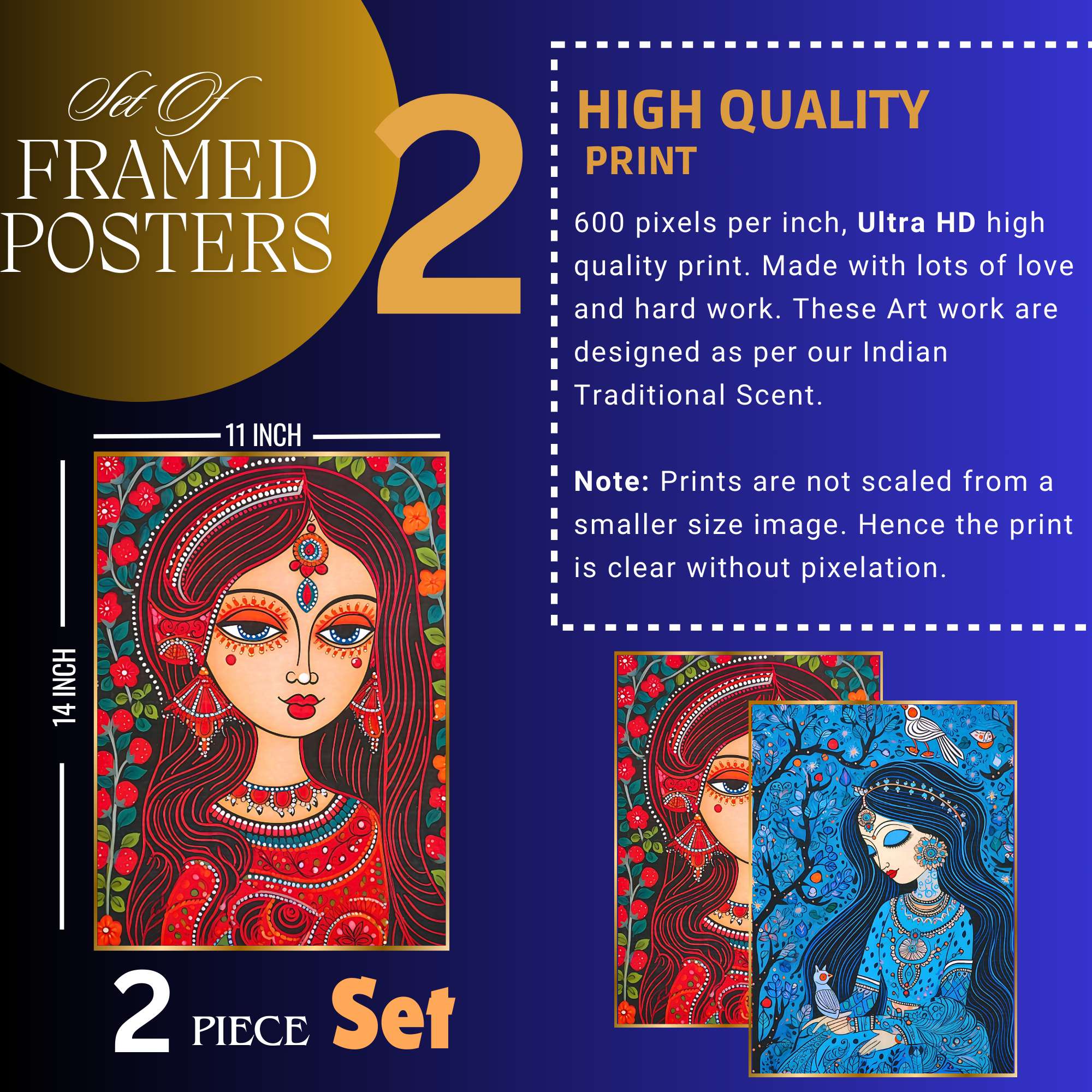 Set of Two Wall Paintings for Wall Dacoration Golden Framed Wall Paintings for Living Room & Bedroom Wall Art for Home Decoration & Office Wall Décor (14x11 inch CH-GD2-2) - Image 3