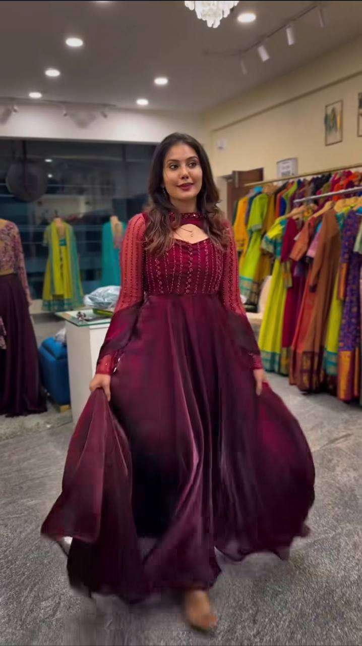 Women's Silk Heavy Embroidery Sequence Work Long Anarkali Kurti With Pant and Dupatta Set - Image 8